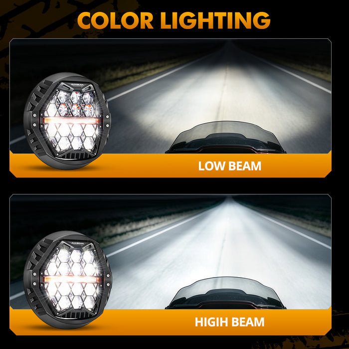 🆕 7 Inch 120W DOT Motorcycle LED Headlight Assembly with Amber DRL & Honeycomb Design (Hi/Lo Beam) for Harley-Davidson Touring