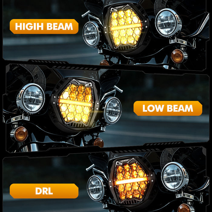 🆕 7 Inch 120W DOT Motorcycle LED Headlight Assembly with Amber DRL & Honeycomb Design (Hi/Lo Beam) for 1996-2006 Road King EFI FLHRI