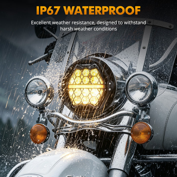 🆕 7 Inch 120W DOT Motorcycle LED Headlight Assembly with Amber DRL & Honeycomb Design (Hi/Lo Beam) for 2001-2006 Fat Boy EFI FLSTFI