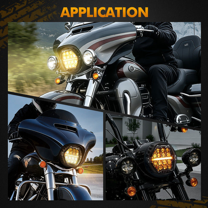 🆕 7 Inch 120W DOT Motorcycle LED Headlight Assembly with Amber DRL & Honeycomb Design (Hi/Lo Beam) for 1994-1995 Electra Glide Road King FLHR