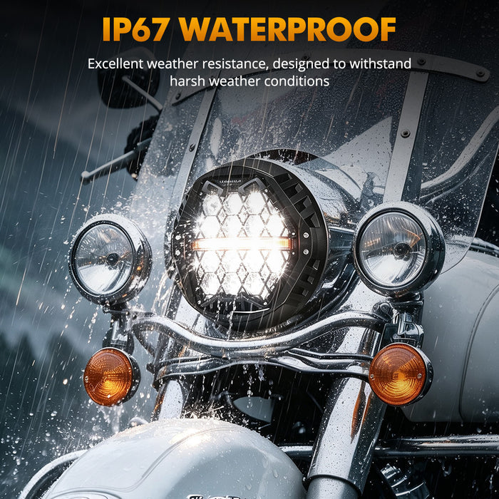 🆕 7 Inch 120W DOT Motorcycle LED Headlight Assembly with Amber DRL & Honeycomb Design (Hi/Lo Beam) for 1995-1997 Ultra Classic Electra Glide FLHTCU