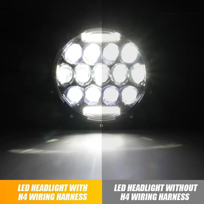 7 Inch LED Headlight Replacement with Halo Ring+ H4 LED Headlight Brightness Intensifier Wiring Harness for Jeep Wrangler JK TJ LJ