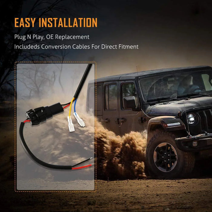 7'' LED Halo Headlights & 4'' 30W LED Fog Lights With White DRL with Amber Turn Signal For Jeep Wrangler2007-2018 JK