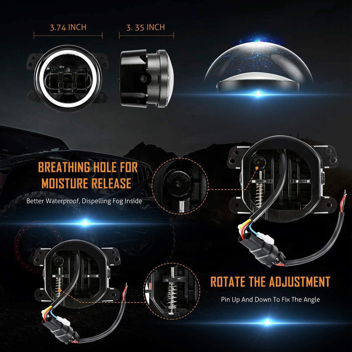 7'' LED Headlight Replacement And 4'' 30W LED Fog Lights with White DRL+Amber Turn Signal For Jeep Wrangler2007-2018 JK