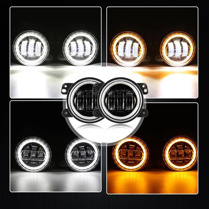 7" LED Headlight Replacement with Halo Ring + 4" LED Fog Light + Front Turn Signal & Fender Flares Side Marker Light for Jeep Wrangler JK