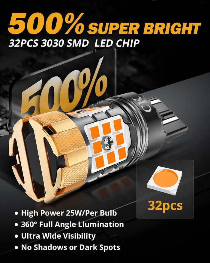 🆕7443 US-CK LED Turn Signal Light Rear/Front, Side Maker Light Bulbs 50W 4000LM CAN-Bus Error Free 3000K Amber B21-PRO Series |2 Bulbs