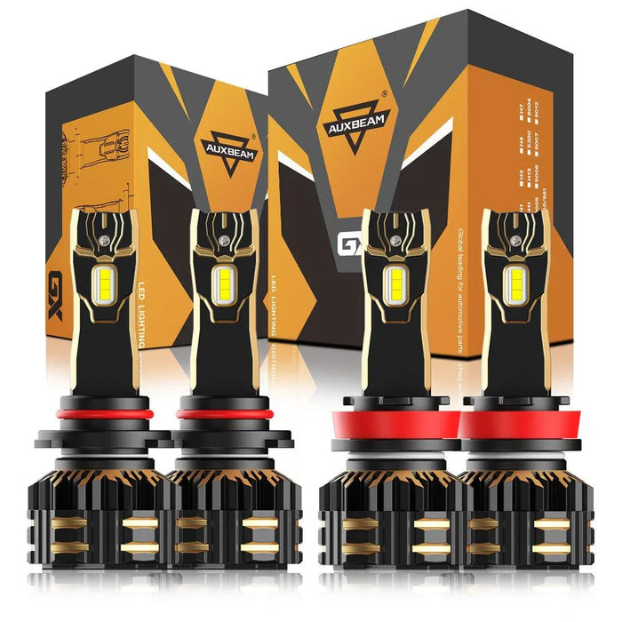 9005+H11 LED Headlight Bulbs 120W 25000LM GX Series Brightest 6500K Cool White | 4 Bulbs