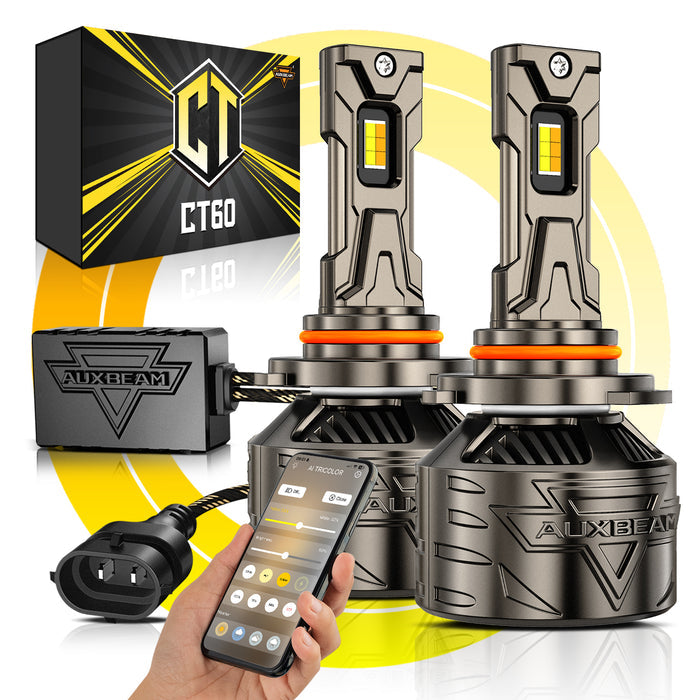 🆕9005/HB3 LED Bulb Fog Light/Low Beam Lighs 120W 25000LM CT60 Series, with App Control Via Bluetooth & Dual Color Switchback – Cost-Effective Choice | 2 Bulbs