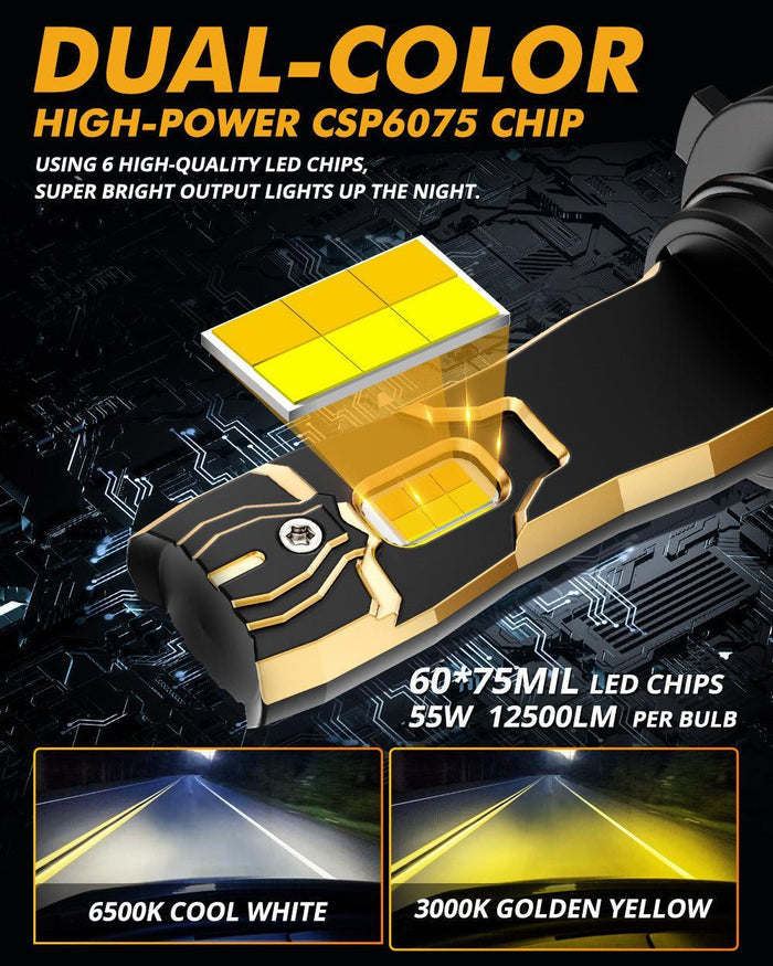 9006/HB4 LED Bulb Fog Lights/Low Beam Lights 110W 25000LM GX Bi-Color Series High Power & Brightness Dual Color Switchback | 2 Bulbs