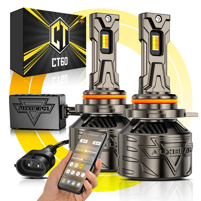 🆕9012/HIR2 LED Bulb Fog Light/Low Beam Lighs 120W 25000LM CT60 Series, with App Control Via Bluetooth & Dual Color Switchback – Cost-Effective Choice | 2 Bulbs