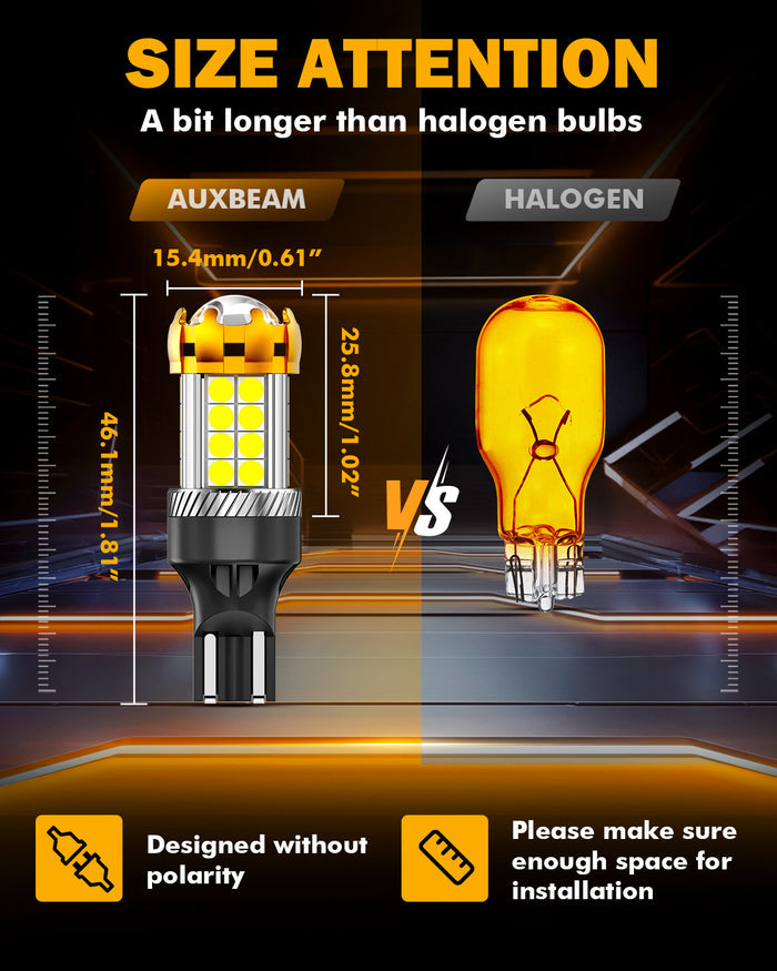 912 921 T15 W16W LED Backup/Brake/Tail Light Bulbs 21W 500% High Brightness 6500K White B21 Series | 2 Bulbs
