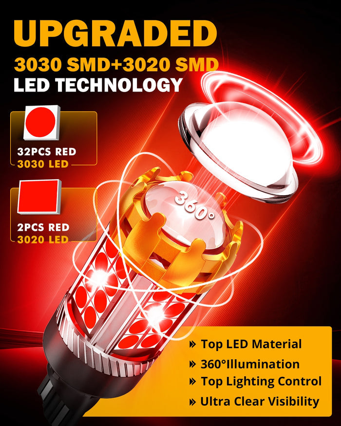 912 921 T15 W16W LED Strobe Flashing 3rd Brake Center High Mount Stop Light 20W 500% B21 Series | 2 Bulbs