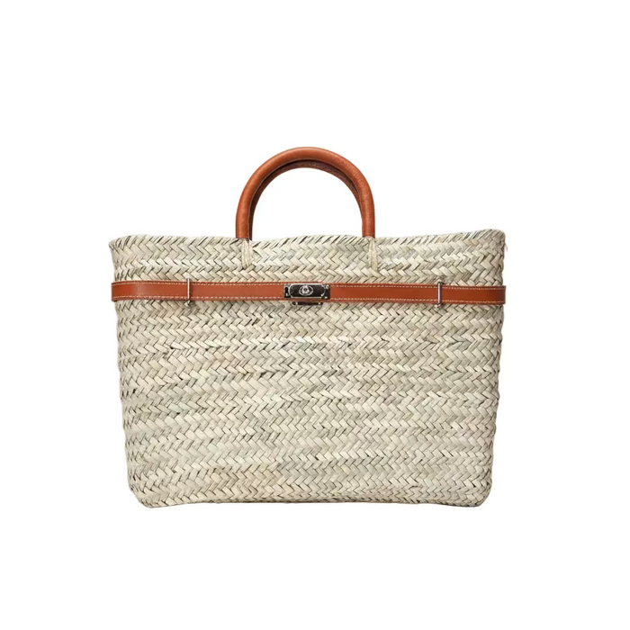 Classic Designer Inspired Straw Tote/Orange