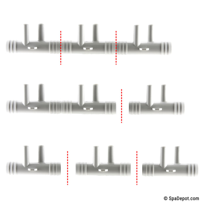 Air Manifold 3/4" Barb x Barb (6) 3/8" Barbs - Sectional