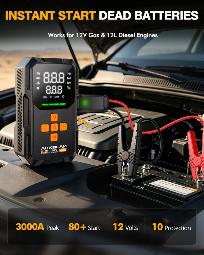 🆕AJ5000 Series 59.2Wh Jump Starter with Air Compressor 160PSI Tire Inflator For 12V All Gas/ 12L Diesel Engine