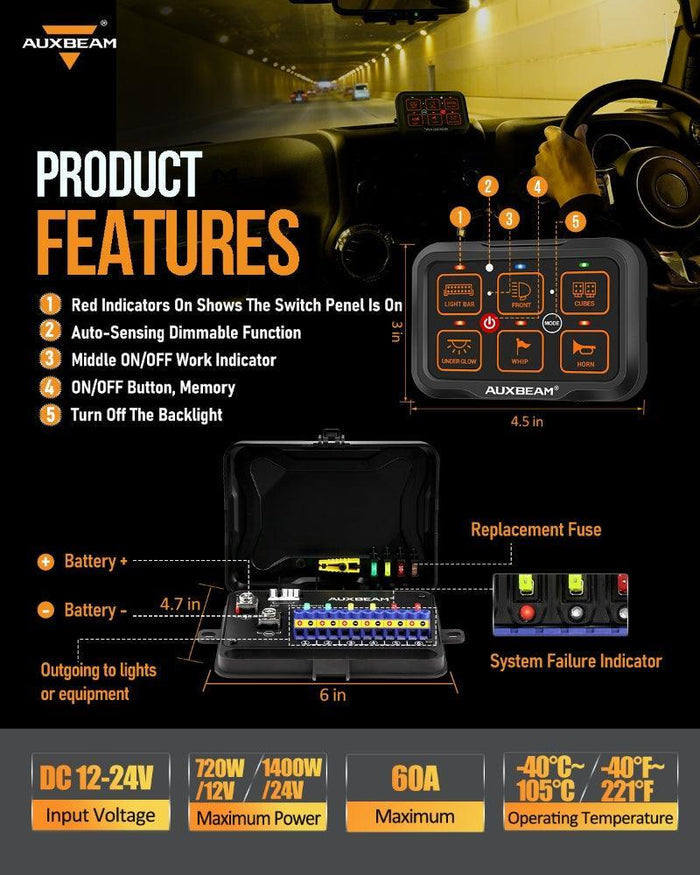 AR Series 6 Gang (AR-600) RGB Switch Panel with APP, Toggle/ Momentary/ Pulsed Mode Supported (One-Side Output)