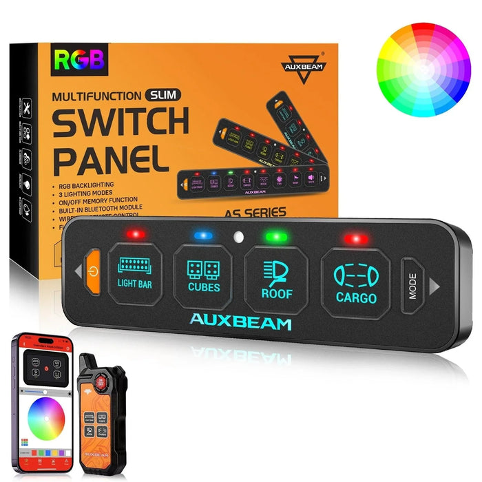 AS Series 4 Gang (AS-400) RGB Slim Switch Panel with APP&Remote Control, Toggle/ Momentary/ Pulsed Mode Supported(One-Sided Outlet)