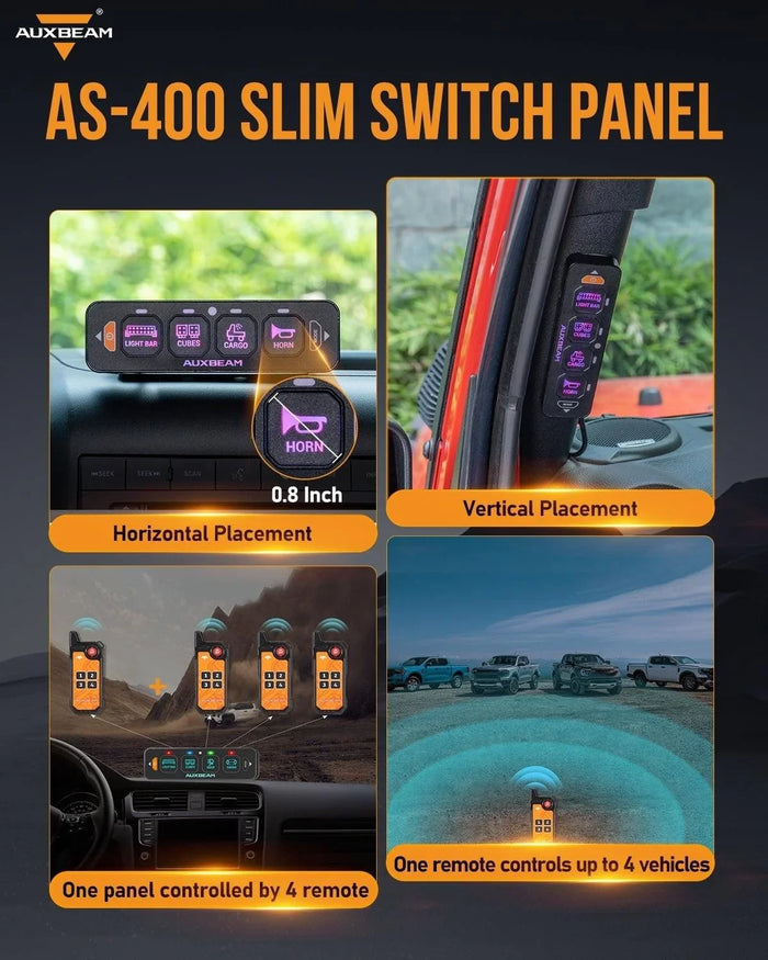AS Series 4 Gang (AS-400) RGB Slim Switch Panel with APP&Remote Control, Toggle/ Momentary/ Pulsed Mode Supported(One-Sided Outlet)
