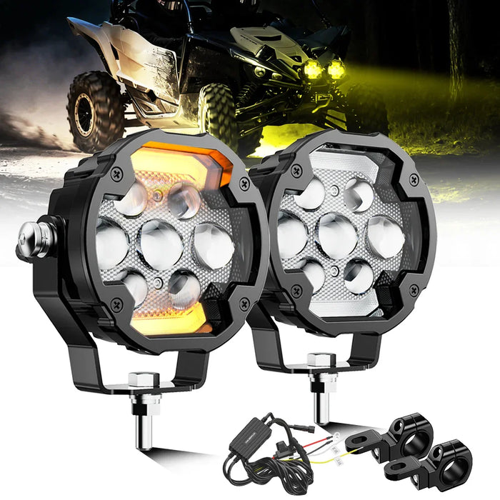 🆕AX7 Series 4.2 Inch 72W Dual Color Switchback LED Driving Fog Light, 3+4 Modes Auxiliary Spotlight for Jeep SUV Truck ATV Motorcycle | 2PCS/Set