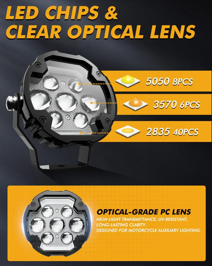 🆕AX7 Series 4.2 Inch 72W Dual Color Switchback LED Off-Road Lights, 3+4 Modes Driving Fog Light for Motorcycle Offroad Truck Jeep UTV Pickup | 2PCS/Set