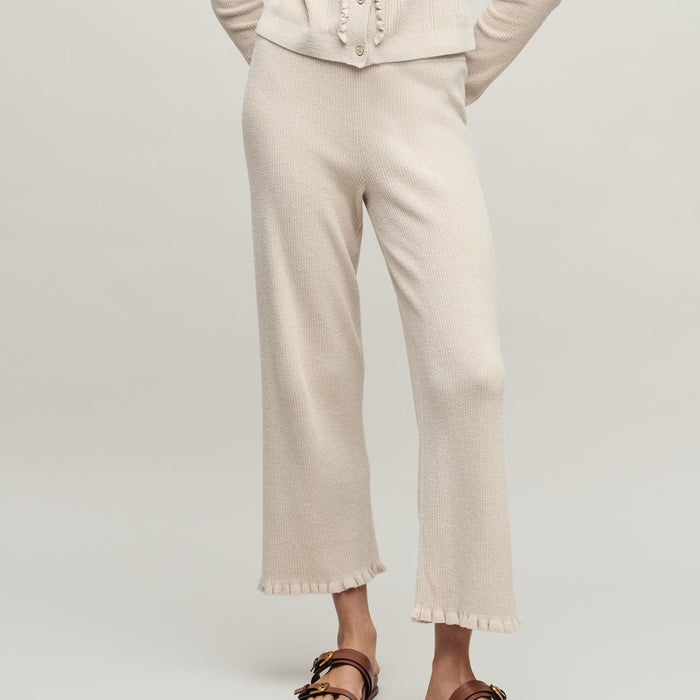 Barefoot Dreams CozyChic Rib Ruffle Hem Ankle Pant - Stone