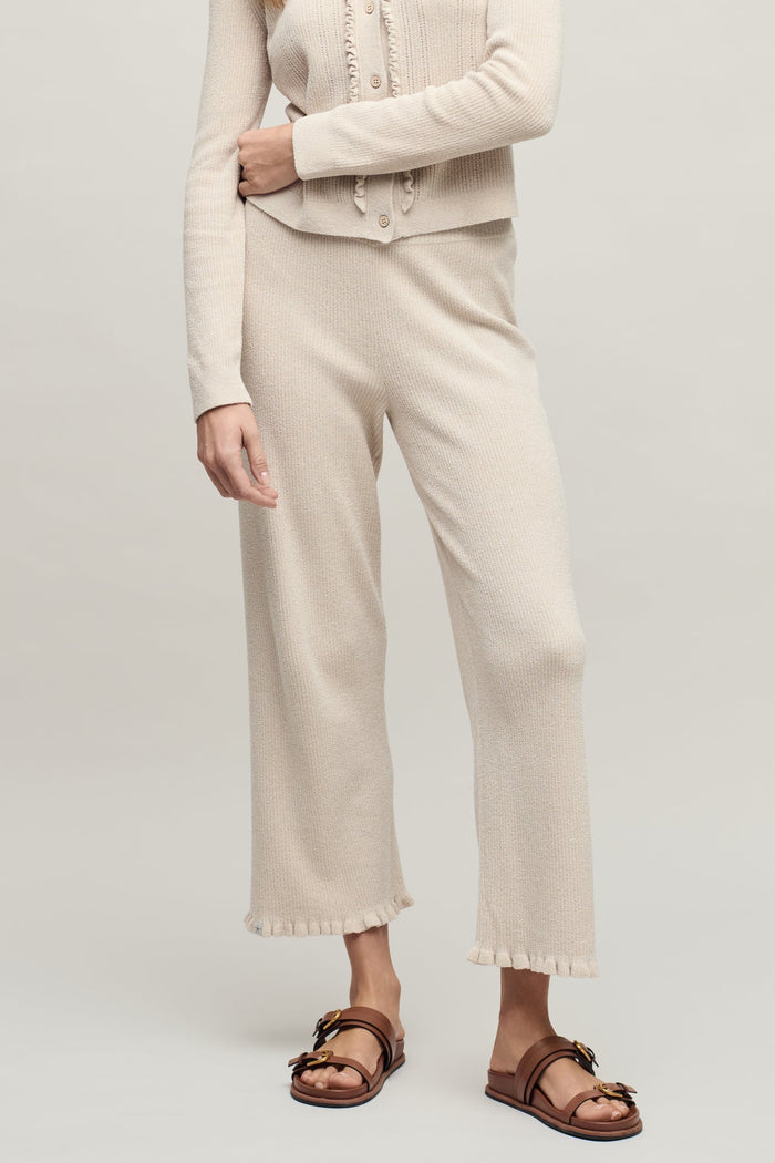 Barefoot Dreams CozyChic Rib Ruffle Hem Ankle Pant - Stone
