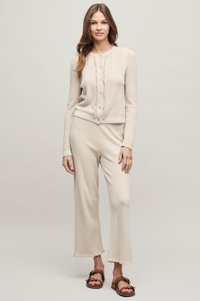 Barefoot Dreams CozyChic Ultra Lite® Pointelle Rib Ruffle Front Cardigan - Stone