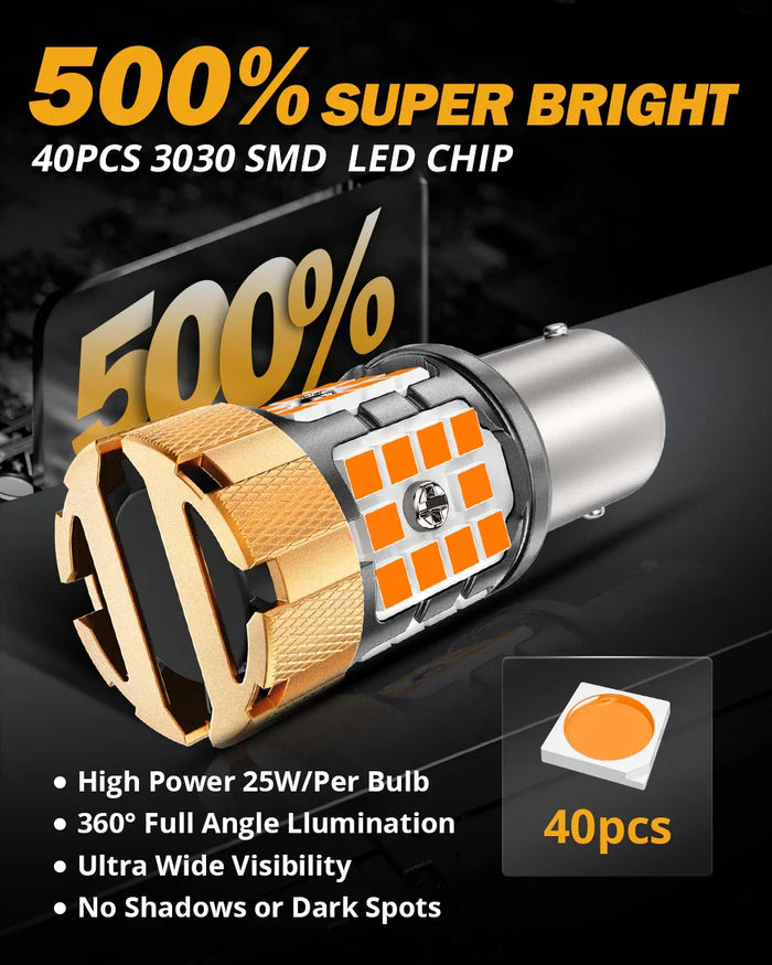 🆕BAU15S 7507 LED Turn Signal Light Rear/Front, Side Maker Light Bulbs 50W 4000LM CAN-Bus Error Free 3000K Amber B21-PRO Series |2 Bulbs