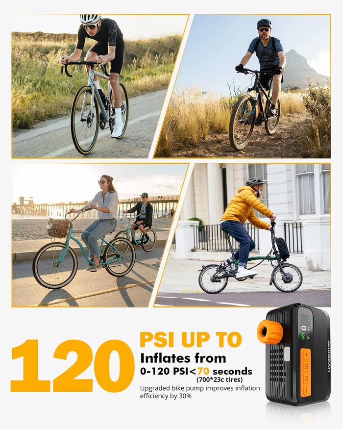 🆕BL05 120PSI High-Performance Upgraded Mini Handheld Bike Pump | Brushless Motor | Smart Presets | Progress Bar Display