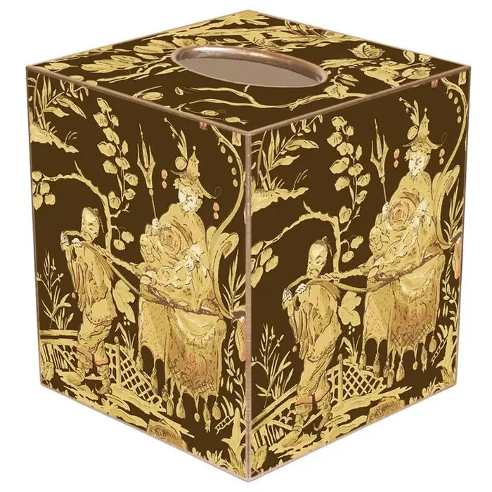 Brown Asian Toile Tissue Box Cover