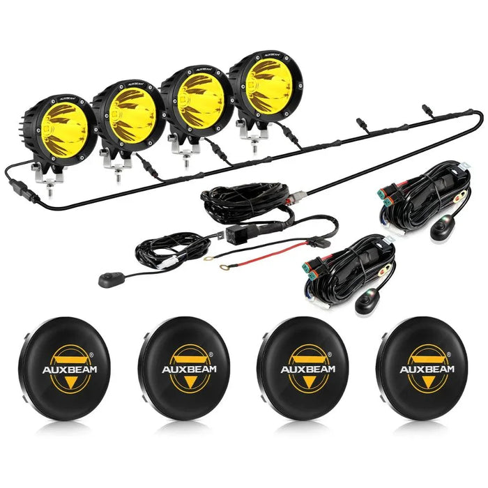 4Pcs Pod Lights+Additional 6-Pod Power Harness / Black Covers