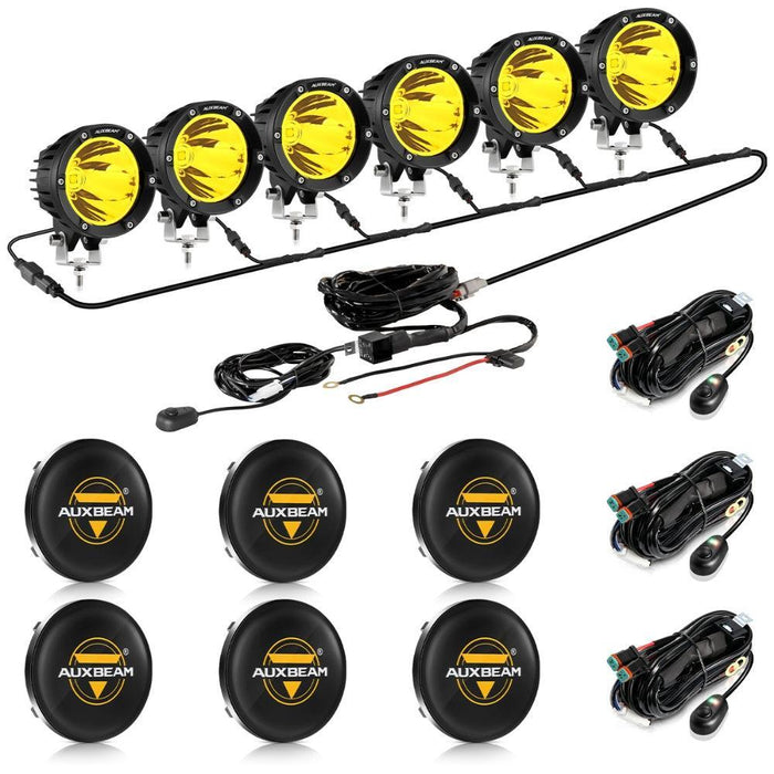 6Pcs Pod Lights+Additional 6-Pod Power Harness / Black Covers