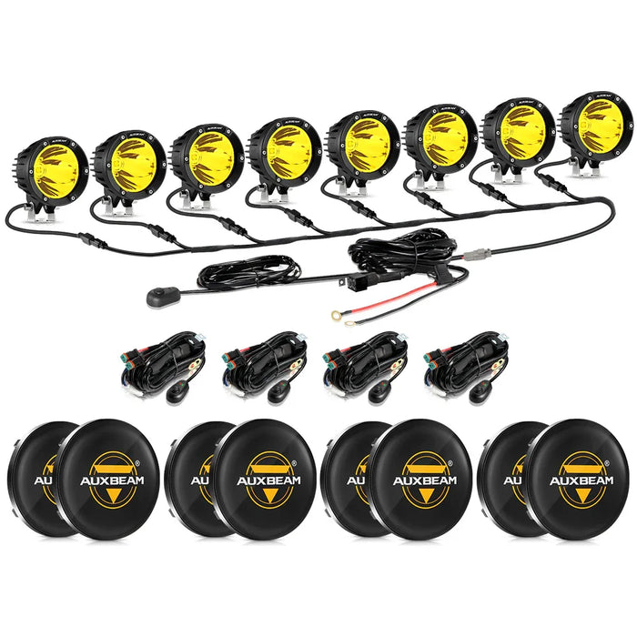 8Pcs Pod Lights+Additional 8-Pod Power Harness / Black Covers