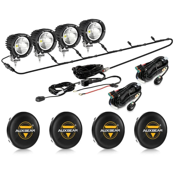 4Pcs Pod Lights+Additional 6-Pod Power Harness / Black Covers