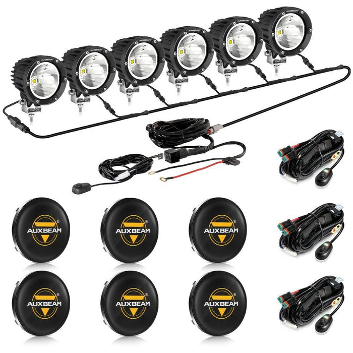 6Pcs Pod Lights+Additional 6-Pod Power Harness / Black Covers