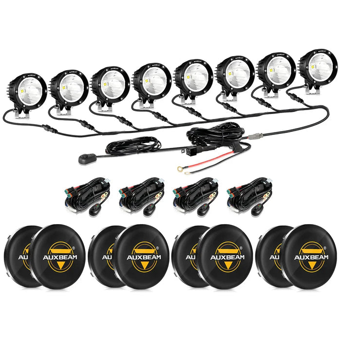 8Pcs Pod Lights+Additional 8-Pod Power Harness / Black Covers