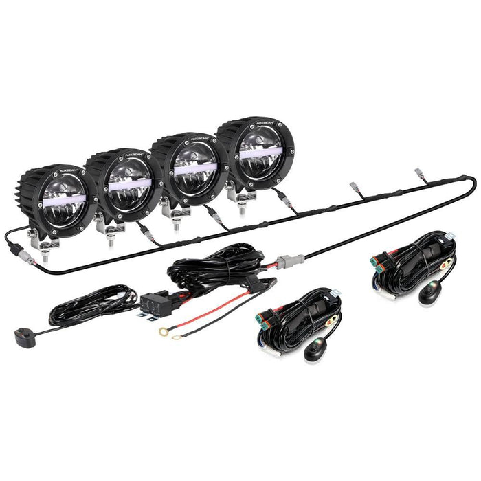 4Pcs Pod Lights+Additional 6-Pod Power Harness / Without Covers