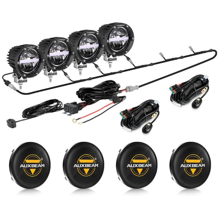 4Pcs Pod Lights+Additional 6-Pod Power Harness / Black Covers