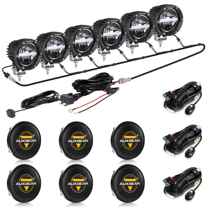 6Pcs Pod Lights+Additional 6-Pod Power Harness / Black Covers