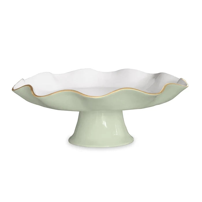 Carola Pedestal Cake Plate (Pistachio and White)