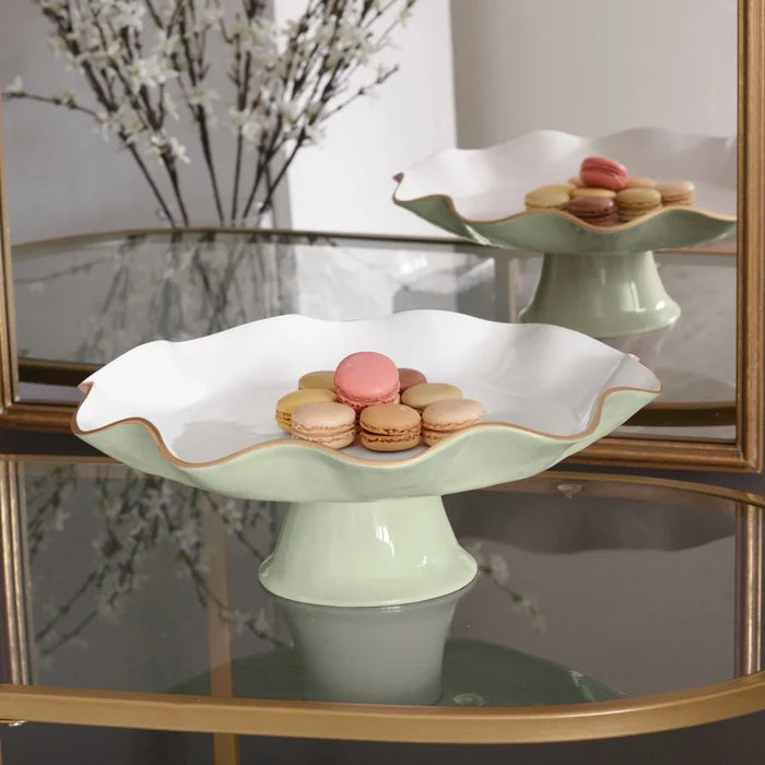 Carola Pedestal Cake Plate (Pistachio and White)