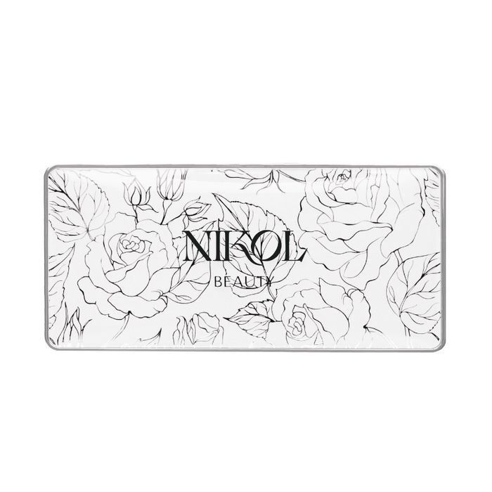 Introducing the Classic Beach Glow from Nikol Beauty, a rectangular palette with a chic black and white floral cover. Nikol Beauty is elegantly printed at the center, and it uses Hot-Pour Technology for seamless application.