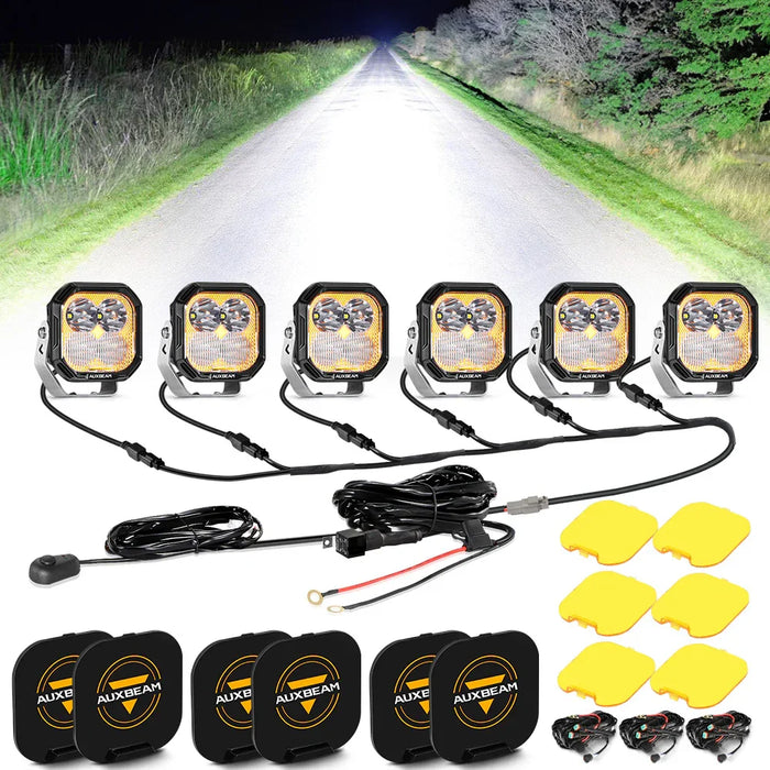 6Pcs Pod Light+6-Pod Power Harness / With Black Covers