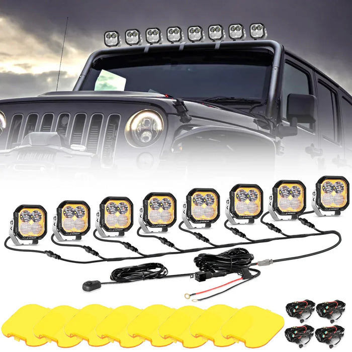 8Pcs Pod Light+8-Pod Power Harness / Without Black Covers