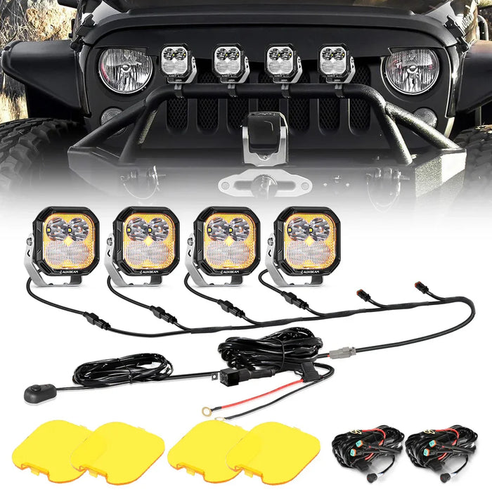 4Pcs Pod Light+6-Pod Power Harness / Without Black Covers