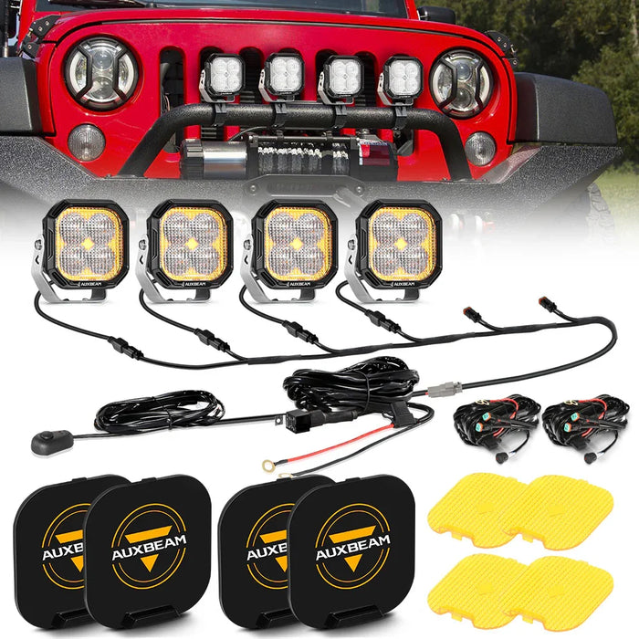 4Pcs Pod Light+6-Pod Power Harness / With Black Covers