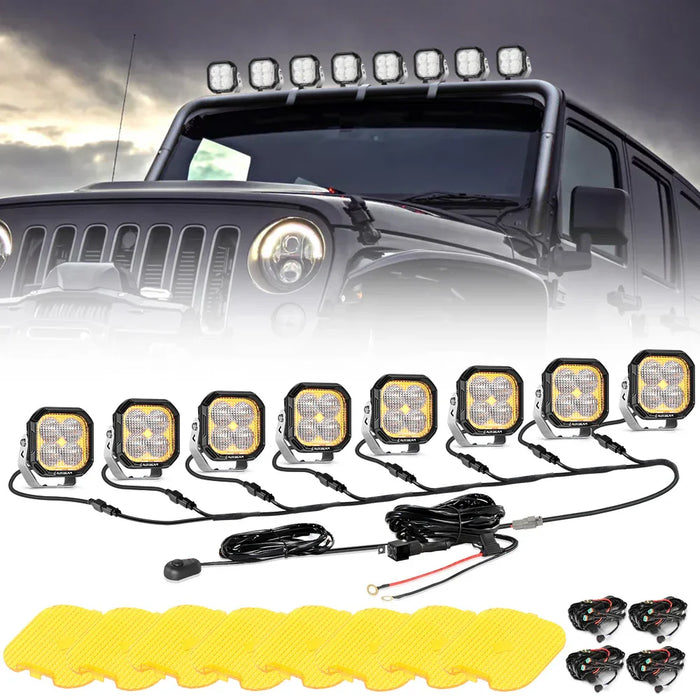 8Pcs Pod Light+8-Pod Power Harness / Without Black Covers