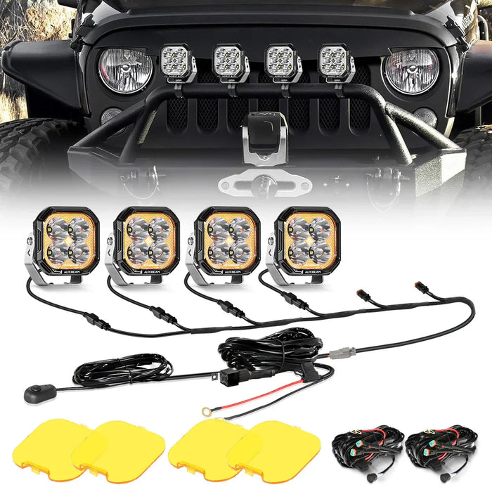 Spot / 4Pcs Pod Light+6-Pod Power Harness / Without Black Covers