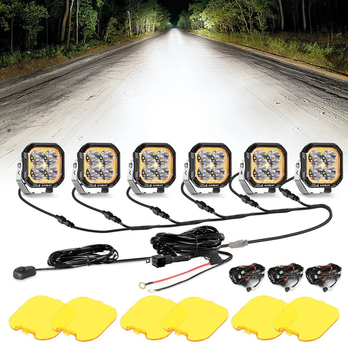 Spot / 6Pcs Pod Light+6-Pod Power Harness / Without Black Covers