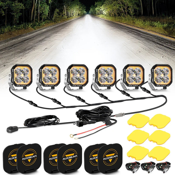 Spot / 6Pcs Pod Light+6-Pod Power Harness / With Black Covers